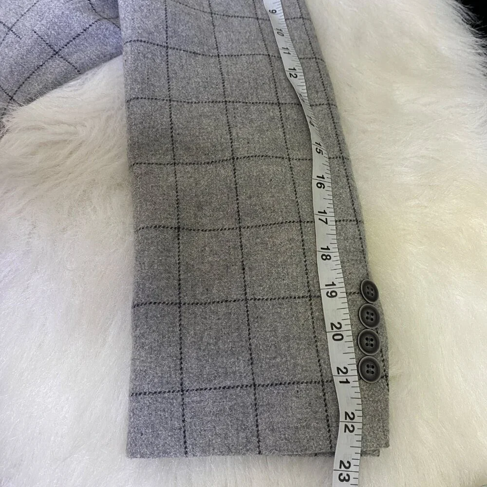 Tommy Hilfiger Mens Gray Windowpane Blazer Jacket 42R Wool Blend Lined Academia